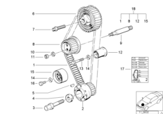 Зубчатый ремень механ.газораспределения для BMW E36 316i M40 (схема запасных частей)