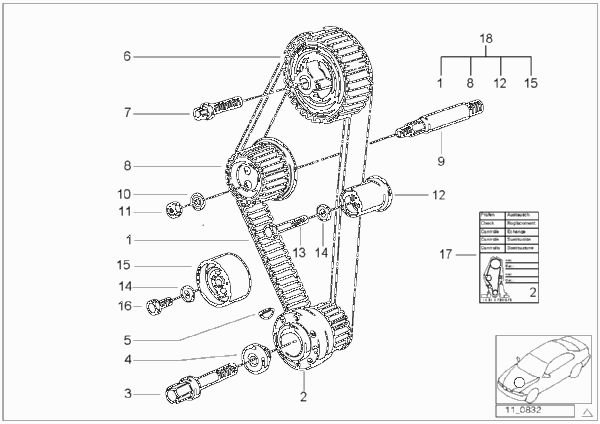 Зубчатый ремень механ.газораспределения для BMW E36 316i M40 (схема запчастей)