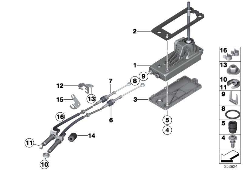 Механизм переключения передач МКПП для BMW R55N Cooper N16 (схема запчастей)