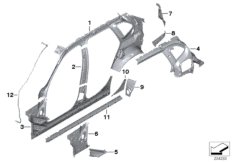 Детали бокового каркаса для BMW E84 X1 16i N20 (схема запасных частей)