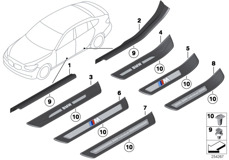Накладка порога для BMW F07 530d N57 (схема запчастей)