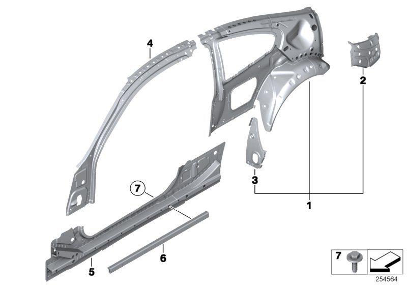 Детали бокового каркаса для BMW F13 650iX 4.0 N63N (схема запчастей)