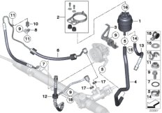 Бачок гидроус.рул.упр./трубопропроводы для BMW RR3 Coupé N73 (схема запасных частей)