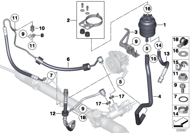 Бачок гидроус.рул.упр./трубопропроводы для BMW RR3N Coupé N73 (схема запчастей)