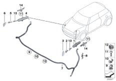 Детали системы омывателей фар для BMW R55N Cooper D 1.6 N47N (схема запасных частей)