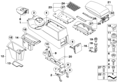 Дооснащение подлокотником Пд для BMW E83 X3 2.5i M54 (схема запасных частей)