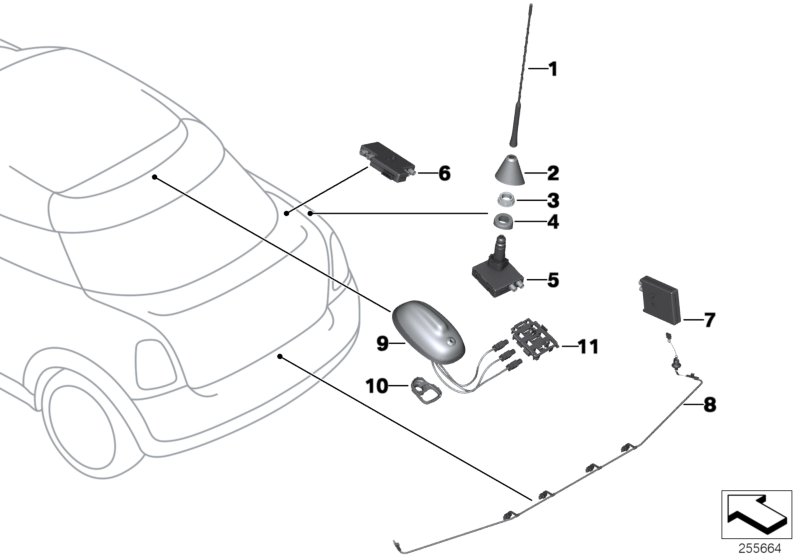 Детали антенны для BMW R58 Cooper N16 (схема запчастей)