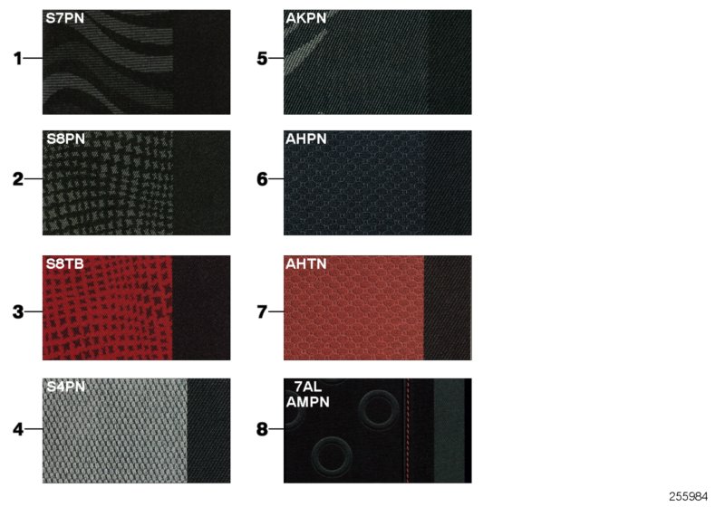 Образцовая сторона, цвета обивки, ткань для MINI R50 One 1.4i W10 (схема запчастей)
