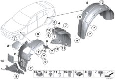 Защитный кожух колесной ниши для BMW F07N 535dX N57Z (схема запасных частей)