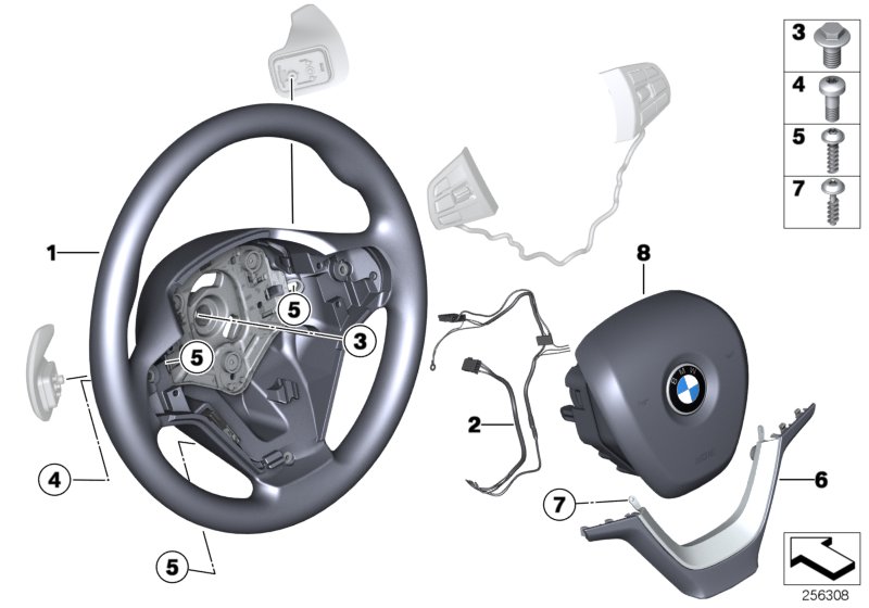 Спорт.рул.колесо с НПБ и переключат.КПП для BMW F25 X3 18i N20 (схема запчастей)