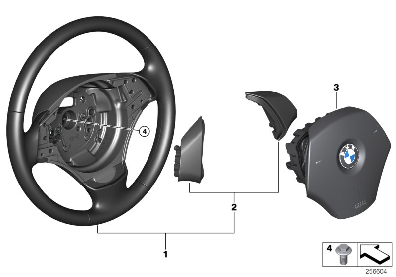 Рулевое колесо с НПБ, кожа для BMW E84 X1 16i N20 (схема запчастей)