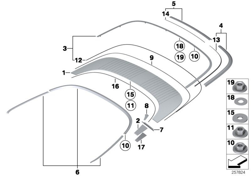 Накл.и дек.пл.крышки отд.для скл.верха для BMW RR2 Drophead N73 (схема запчастей)