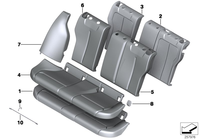 Набивка и обивка базового сиденья Зд для BMW F21N M140iX B58 (схема запчастей)