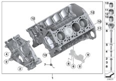 Блок-картер двигателя для BMW F13N M6 S63N (схема запасных частей)