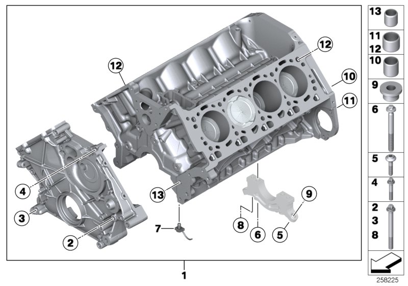 Блок-картер двигателя для BMW F10 M5 S63N (схема запчастей)