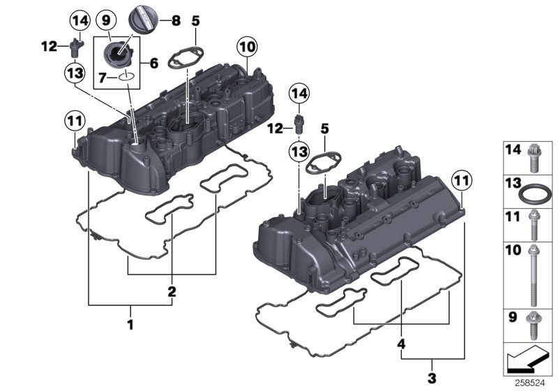 Крышка головки блока цилиндров для BMW F86 X6 M S63R (схема запчастей)
