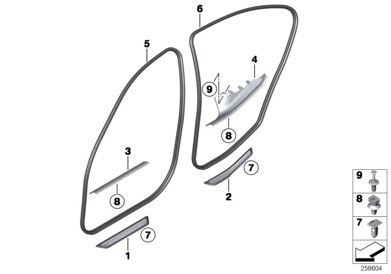 Защитная окантовка/накладка порога для BMW F36N 420d B47 (схема запчастей)