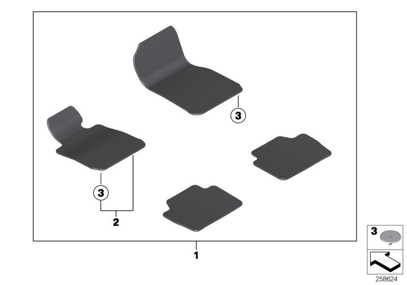 Ножные коврики Velours для BMW F31N 330d N57N (схема запчастей)