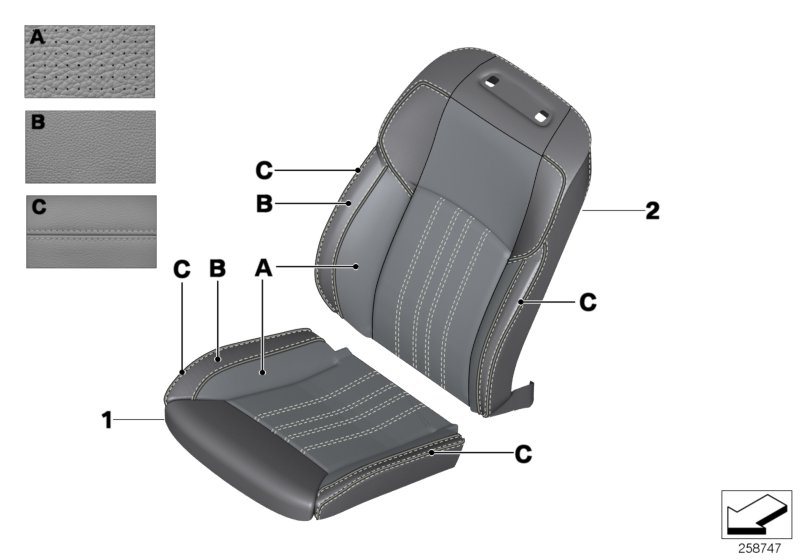 Обивка Indi. м/ф сиденье вент. M-стиль для BMW F10 M5 S63N (схема запчастей)
