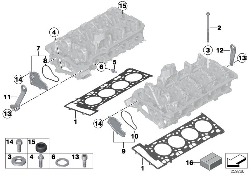 Головка блока цилиндров-доп.элементы для BMW F07 550iX 4.4 N63N (схема запчастей)