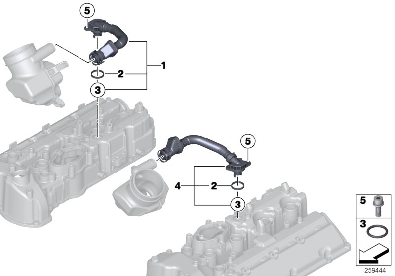 Система вентиляции картера для BMW F12 M6 S63N (схема запчастей)
