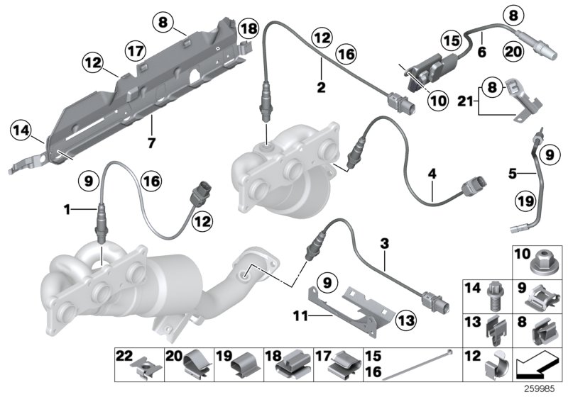 Лямбда-зонд/дополнительные элементы для BMW F10 530i N53 (схема запчастей)