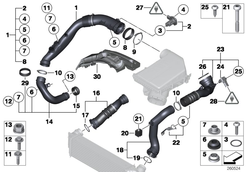 Воздуховод для BMW F10 535iX N55 (схема запчастей)