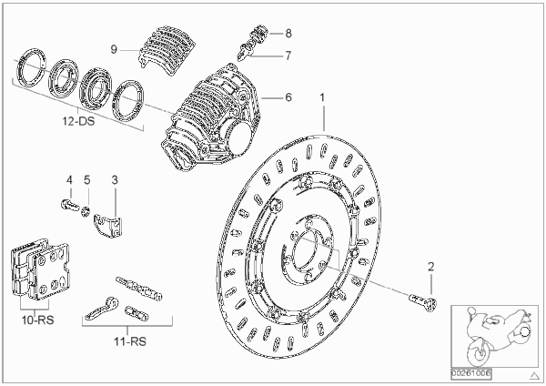 Дисковый тормозной механизм Зд для BMW 89V2 K 1100 RS (0522,0532) 0 (схема запчастей)