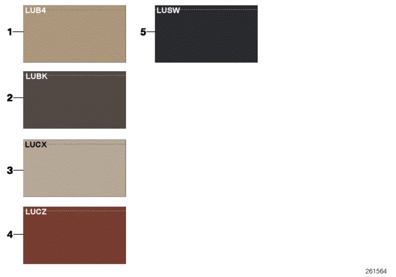 Страница с образцами, цвета кож.обивки для BMW F25 X3 35iX N55 (схема запчастей)