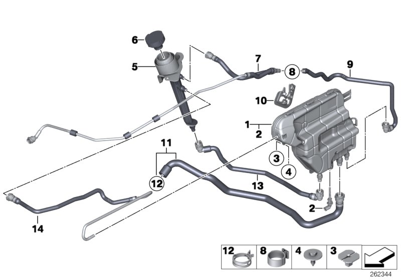 Расширительный бачок/шланги сист.охлажд. для BMW F06N M6 S63N (схема запчастей)