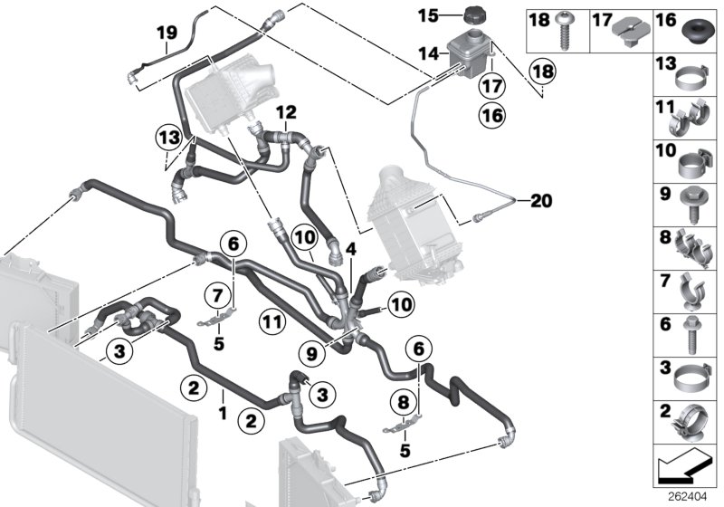 Шланги охл.жидк. наддувочного воздуха для BMW F13 M6 S63N (схема запчастей)