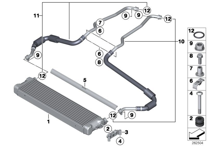 Маслян.радиатор/трубопр.масл.радиатора для BMW F12N M6 S63N (схема запчастей)