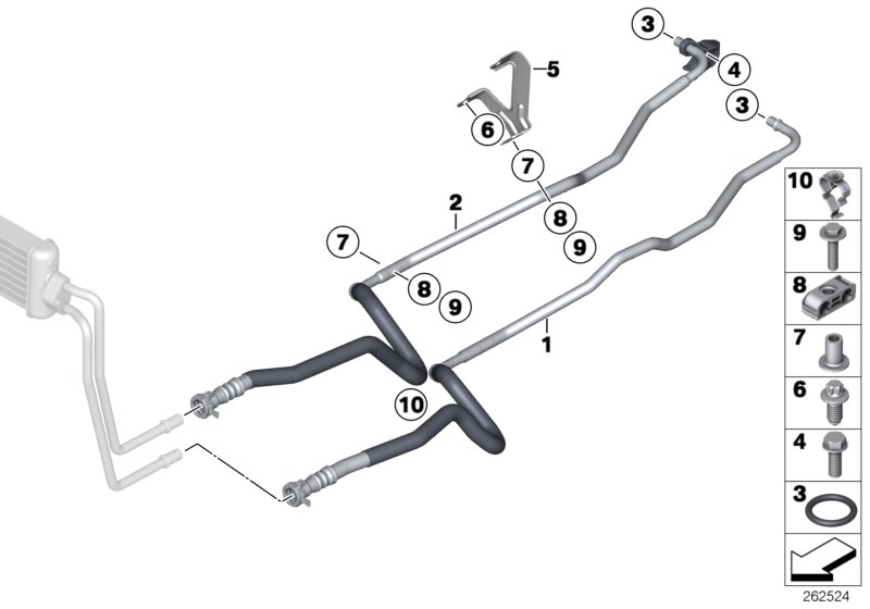 Трубопровод радиатора охл.масла КПП для BMW F13 M6 S63N (схема запчастей)