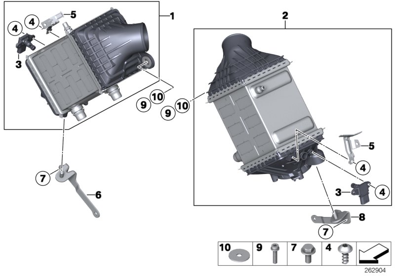 Охладитель наддувочного воздуха для BMW F12N M6 S63N (схема запчастей)