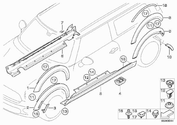 Накладка порог / арка колеса для BMW R55N One D N47N (схема запчастей)
