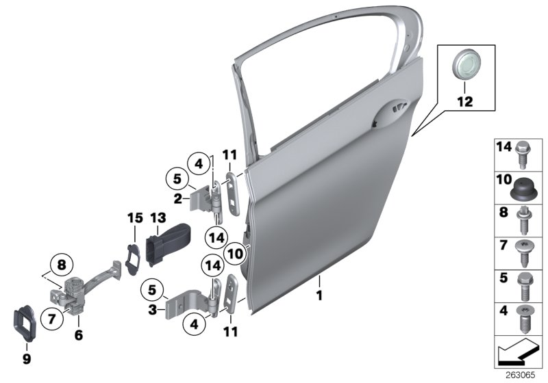 Задняя дверь - петля/ограничитель двери для BMW F10N 535iX N55 (схема запчастей)