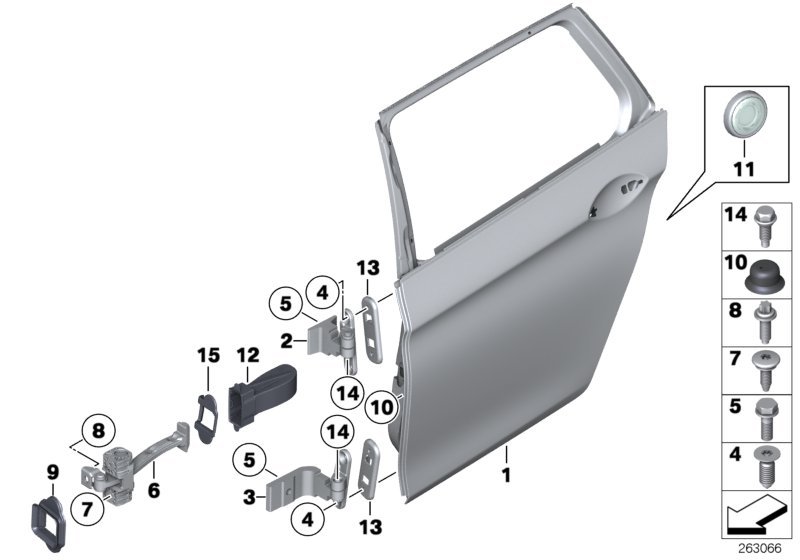 Задняя дверь - петля/ограничитель двери для BMW F11 530i N53 (схема запчастей)