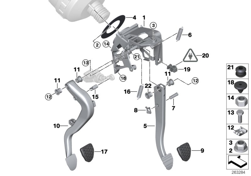 Педальный механизм с возвратн.пружиной для BMW E91N 325i N52N (схема запчастей)