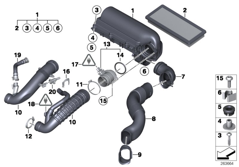 Глушитель шума всас./смен.элем.фил./HFM для MINI R55N Cooper S N18 (схема запчастей)
