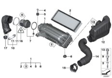 Глушитель шума всас./смен.элем.фил./HFM для BMW R61 Cooper ALL4 N16 (схема запасных частей)