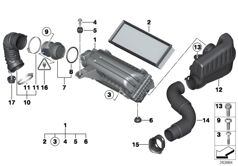 Глушитель шума всас./смен.элем.фил./HFM для BMW R58 Cooper N16 (схема запчастей)