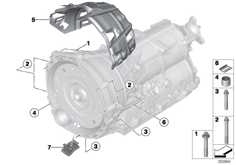 Крепление/дополнит.элементы КПП для BMW F21N 114d N47N (схема запчастей)