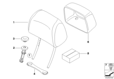 Сиденье Пд, подголовник базового сиденья для BMW E71 X6 30dX M57N2 (схема запасных частей)