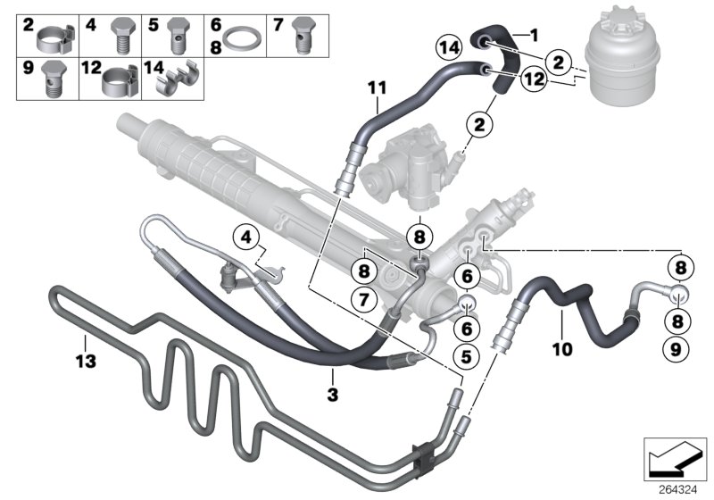 Маслопроводы гидроусилителя рул.управл. для BMW E84 X1 20dX N47 (схема запчастей)