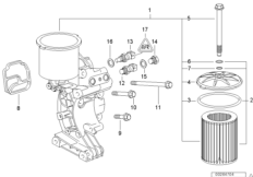 Смазочная система-масляный фильтр для BMW E36 M3 3.2 S50 (схема запасных частей)
