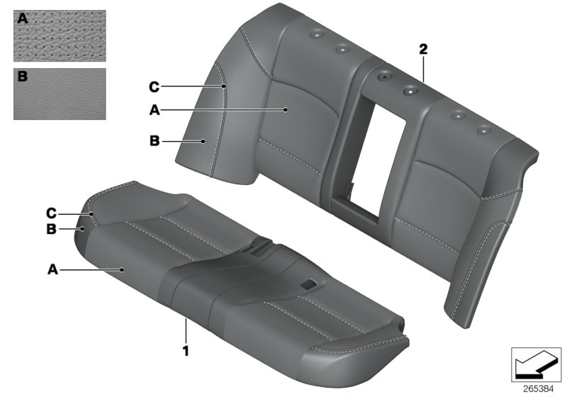 Инд.обивка заднего сиденья, климат-кожа для BMW F10 528i N53 (схема запчастей)