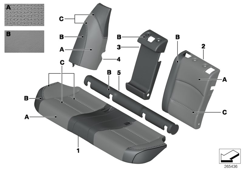 Инд.обивка заднего сиденья, климат-кожа для BMW F11 535iX N55 (схема запчастей)
