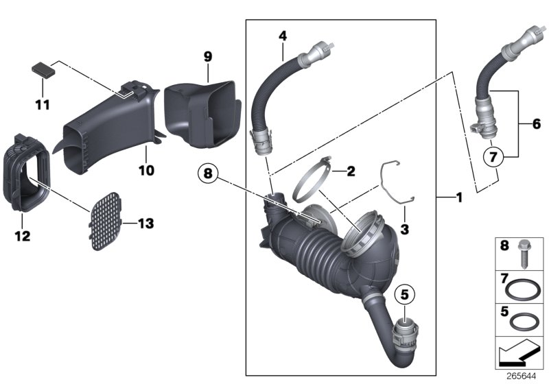 Трубопровод очищ.возд./воздухозаборник для BMW F21 120dX N47N (схема запчастей)