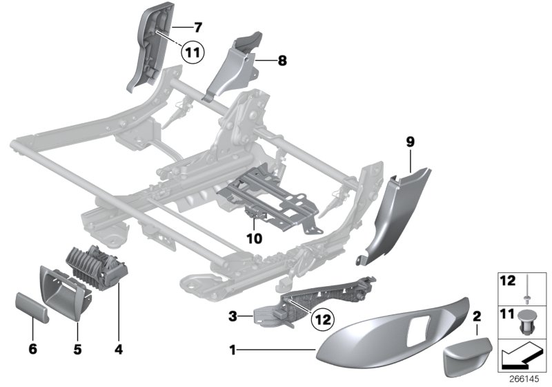 Накладки подушки заднего сиденья для BMW F07N 535iX N55 (схема запчастей)
