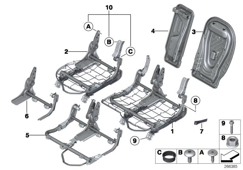 Каркас подушки заднего сиденья для BMW R60 One D N47N (схема запчастей)